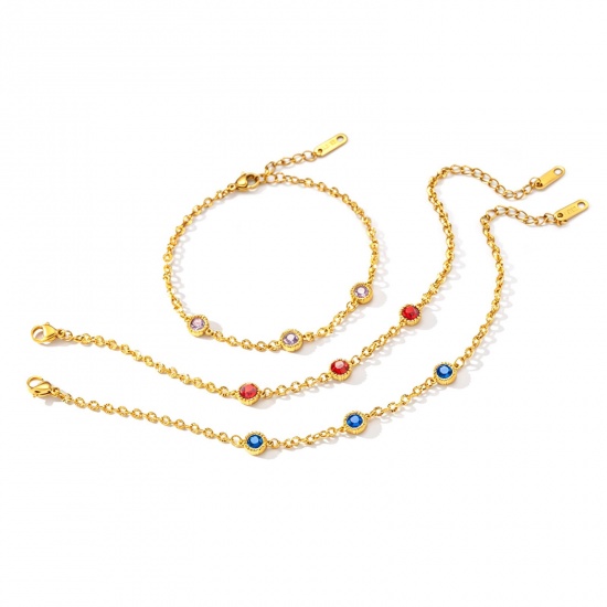 Picture of Wholesale Multicolor Rhinestone 304 Stainless Steel & Rhinestone Station Bracelet, 18K Gold Plated Eco-friendly PVD, Women's Ins Style Stylish Gift Jewelry Supply, 16cm(6.3") + 5cm(2") long, 1 Piece