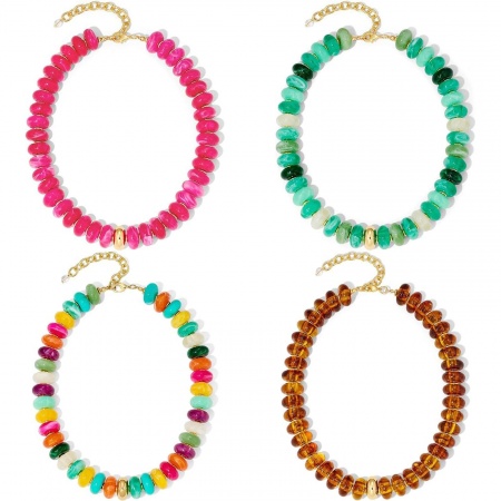 Imagen de Multicolor Collar de Cuentas Al Por Mayor, 304 Acero Inoxidable & Resina, Mujeres Respetuoso del Medio Ambiente Retro Elegante Regalo Joyería Para Minorista, 45cm + 5cm longitud, 1 Unidad