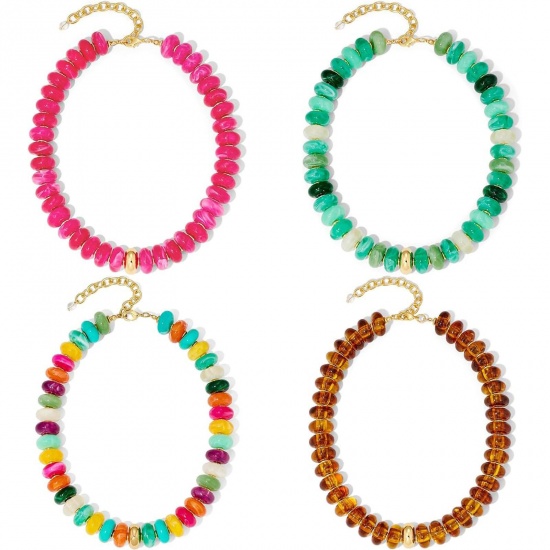 Picture of Wholesale Multicolor Beaded Necklace, 304 Stainless Steel & Resin, Women's Eco-friendly Retro Stylish Gift Jewelry For Retailer, 45cm(17.7") + 5cm(2") long