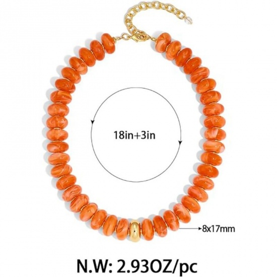 Picture of Wholesale Multicolor Beaded Necklace, 304 Stainless Steel & Resin, Women's Eco-friendly Retro Stylish Gift Jewelry For Retailer, 45cm(17.7") + 5cm(2") long