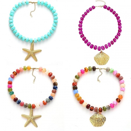 Imagen de Multicolor Con Cuentas Collar con Colgante Al Por Mayor, 304 Acero Inoxidable & Resina Mujeres Respetuoso del Medio Ambiente Joyería del océano Elegante Regalo Joyería Para Minorista, 45cm + 5cm longitud, 1 Unidad
