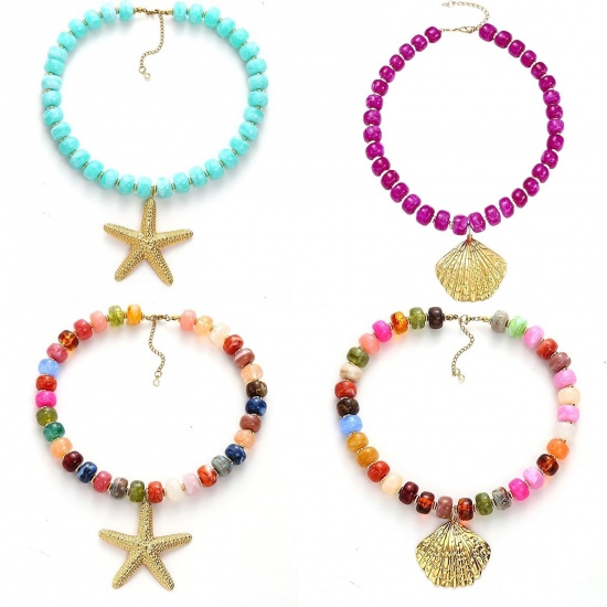 Picture of Wholesale Multicolor Beaded Pendant Charm Necklace, 304 Stainless Steel & Resin Women's Eco-friendly Ocean Jewelry Stylish Gift Jewelry For Retailer, 45cm(17.7") + 5cm(2") long
