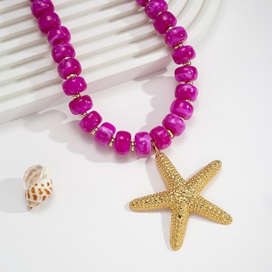 Picture of Wholesale Multicolor Beaded Pendant Charm Necklace, 304 Stainless Steel & Resin Women's Eco-friendly Ocean Jewelry Stylish Gift Jewelry For Retailer, 45cm(17.7") + 5cm(2") long