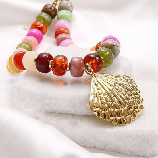 Picture of Wholesale Multicolor Beaded Pendant Charm Necklace, 304 Stainless Steel & Resin Women's Eco-friendly Ocean Jewelry Stylish Gift Jewelry For Retailer, 45cm(17.7") + 5cm(2") long