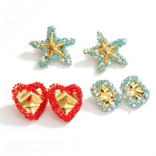 Imagen de Exquisito Elegante Pendientes de Poste de Oreja Al Por Mayor, Chapado en Oro de 18K 304 Acero Inoxidable y Diamantes de Imitación, Mujeres PVD Ecológico Regalo Suministro de Joyería, 1 Par