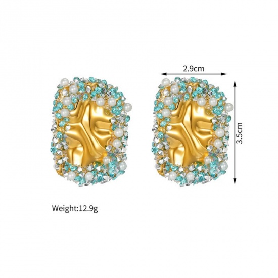 Imagen de Exquisito Elegante Pendientes de Poste de Oreja Al Por Mayor, Chapado en Oro de 18K 304 Acero Inoxidable y Diamantes de Imitación, Mujeres PVD Ecológico Regalo Suministro de Joyería, 1 Par