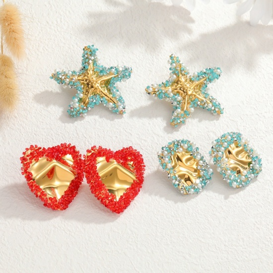 Imagen de Exquisito Elegante Pendientes de Poste de Oreja Al Por Mayor, Chapado en Oro de 18K 304 Acero Inoxidable y Diamantes de Imitación, Mujeres PVD Ecológico Regalo Suministro de Joyería, 1 Par