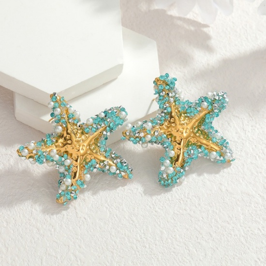 Imagen de Exquisito Elegante Pendientes de Poste de Oreja Al Por Mayor, Chapado en Oro de 18K 304 Acero Inoxidable y Diamantes de Imitación, Mujeres PVD Ecológico Regalo Suministro de Joyería, 1 Par
