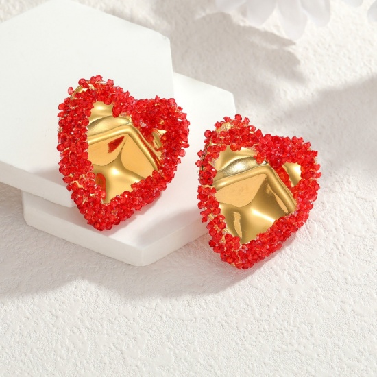 Imagen de Exquisito Elegante Pendientes de Poste de Oreja Al Por Mayor, Chapado en Oro de 18K 304 Acero Inoxidable y Diamantes de Imitación, Mujeres PVD Ecológico Regalo Suministro de Joyería, 1 Par