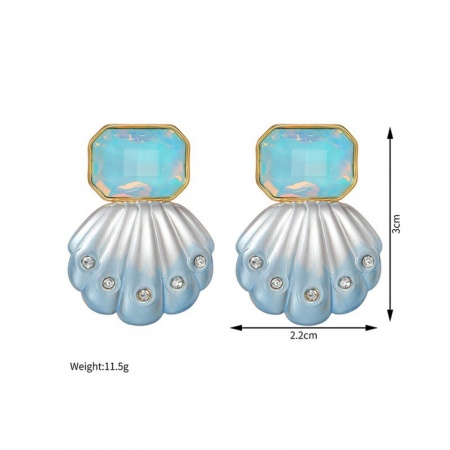 Imagen de Joyería del océano Elegante Pendientes de Poste de Oreja Al Por Mayor, Concha Claro Circón Artificial Degradado de Color Chapado en Oro de 18K 304 Acero Inoxidable, Mujeres PVD Ecológico Regalo Suministro de Joyería, 3cm x 2.2cm, 1 Par