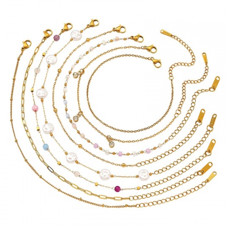 Imagen de 304 Acero Inoxidable Tobilleras Al Por Mayor, Chapado en Oro de 18K PVD Ecológico, Mujeres Elegante Minimalista Regalo Suministro de Joyería, 21cm + 5cm longitud, 1 Unidad