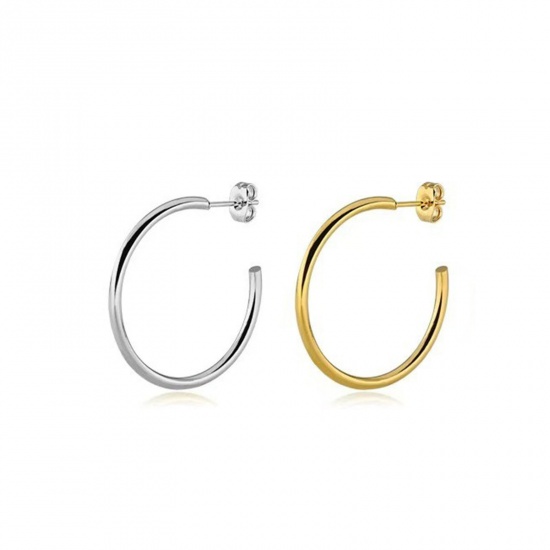 Imagen de Elegante Minimalista Pendientes de Aro Al Por Mayor, Forma de C 304 Acero Inoxidable, Unisex Regalo Suministro de Joyería, 1 Par