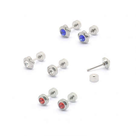 Imagen de Clásico Elegante Pendientes con Cierre de Rosca Al Por Mayor, Multicolor Rhinestone Tono de Plata 304 Acero Inoxidable, Unisex Regalo Suministro de Joyería, 2 Unidades