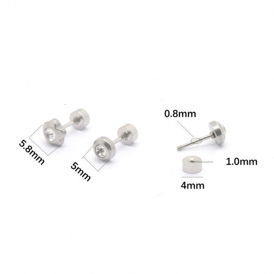 Imagen de Clásico Elegante Pendientes con Cierre de Rosca Al Por Mayor, Multicolor Rhinestone Tono de Plata 304 Acero Inoxidable, Unisex Regalo Suministro de Joyería, 2 Unidades