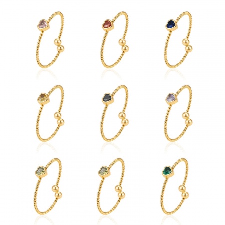 Imagen de Mujeres Regalo Piedra De Nacimiento Abierto Ajustable Anillos Al Por Mayor, Chapado en Oro de 18K 316 Acero Inoxidable, PVD día de San Valentín Elegante Suministro de Joyería, 21.5mm(US Size 12), 1 Unidad