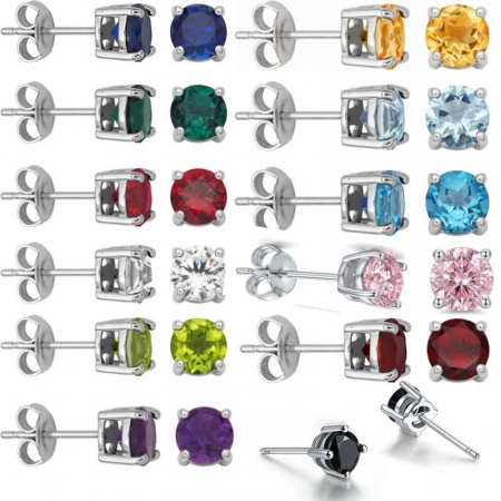 Imagen de Elegante Elegante Piedra De Nacimiento Pendientes de Poste de Oreja Al Por Mayor, Ronda Tono de Plata 304 Acero Inoxidable, Mujeres Regalo Suministro de Joyería, 6mm Dia., Tamaño del Poste/Cable: 0.7mm(21 gauge), 2 Unidades