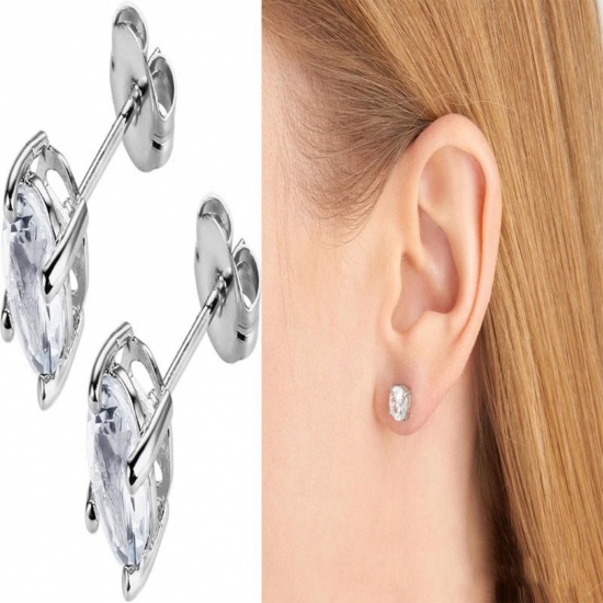 Immagine di Elegante Elegante Pietra Di Nascita Orecchini a Perno All'Ingrosso, Tondo Tono Argento 304 Acciaio Inossidabile, Donne Regalo Fornitura di Gioielli, 6mm Dia., Posta/Filo Dimensione: 0.7mm(21 misura), 2 Pz