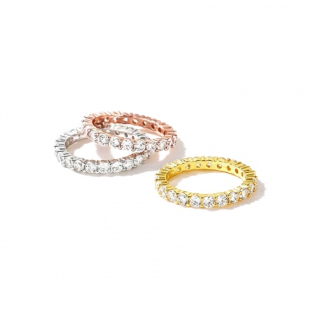 Immagine di Donne Regalo Trasparente Circonio Cubico Non Regolabile Anelli dell'Eternità All'Ingrosso, Multicolore Ottone, Semplice Elegante Fornitura di Gioielli, 1 Pz