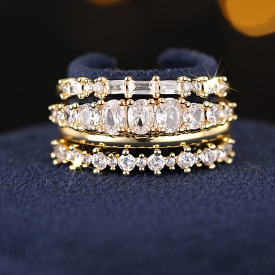 Picture of Wholesale Women's Gift Clear Cubic Zirconia Unadjustable Stackable Ring Set, Multicolor Brass, Stylish Dainty Jewelry Supply