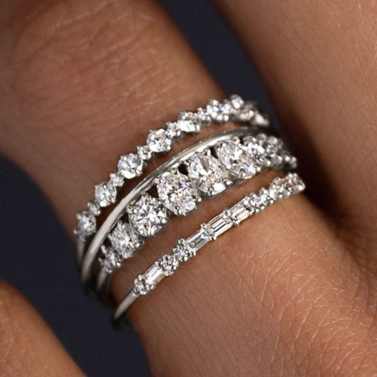 Picture of Wholesale Women's Gift Clear Cubic Zirconia Unadjustable Stackable Ring Set, Multicolor Brass, Stylish Dainty Jewelry Supply