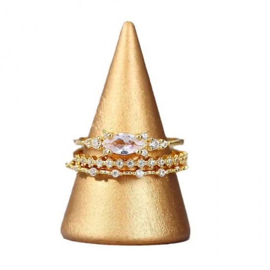 Picture of Wholesale Women's Gift Clear Cubic Zirconia Unadjustable Stackable Ring Set, Multicolor Brass, Stylish Dainty Jewelry Supply