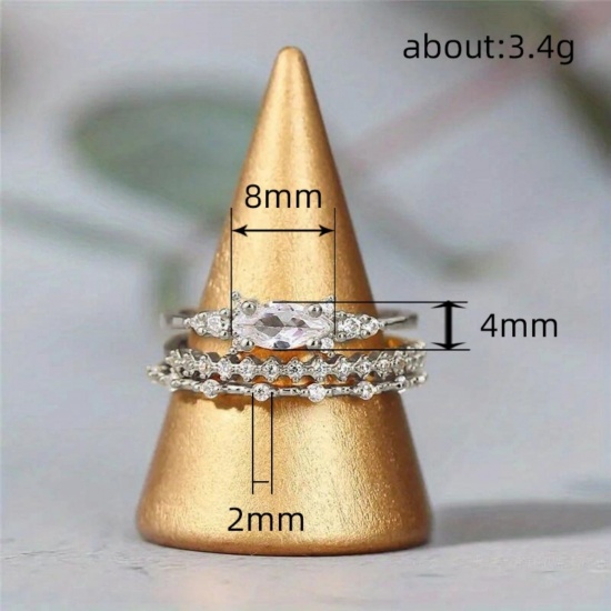 Picture of Wholesale Women's Gift Clear Cubic Zirconia Unadjustable Stackable Ring Set, Multicolor Brass, Stylish Dainty Jewelry Supply