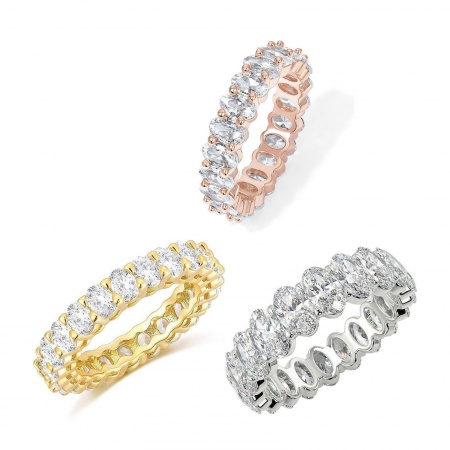 Immagine di Donne Regalo Ovale Trasparente Circonio Cubico Non Regolabile Anelli dell'Eternità All'Ingrosso, Multicolore Ottone, Elegante Elegante Fornitura di Gioielli, 1 Pz