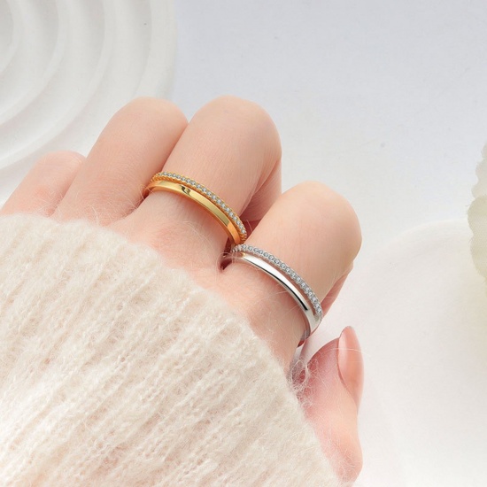 Picture of Wholesale Women's Gift Clear Cubic Zirconia Hollow Unadjustable Rings, Multicolor Brass, Stylish Dainty Jewelry Supply