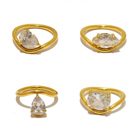 Imagen de Mujeres Regalo Geométrico Claro Circón Artificial No Ajustable Anillos Al Por Mayor, Chapado en Oro de 18K 304 Acero Inoxidable, Elegante Elegante Suministro de Joyería, 17.1mm (US size 6.75), 1 Unidad