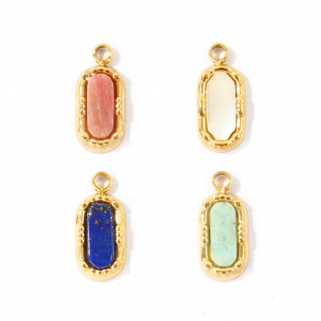 Picture of Eco-friendly PVD Waterproof Anti-Tarnish Hypoallergenic 304 Stainless Steel & Gemstone Charms Wholesale 18K Real Gold Plated Oval 13mm x 6mm
