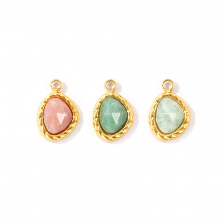 Picture of Eco-friendly PVD Waterproof Anti-Tarnish Hypoallergenic 304 Stainless Steel & Gemstone Charms Wholesale 18K Real Gold Plated Drop 12mm x 8mm