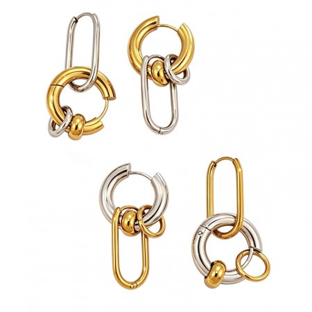 Imagen de Exquisito Elegante Pendientes de Aro Al Por Mayor, Dos Colores Multicolor 304 Acero Inoxidable, Mujeres PVD Ecológico Regalo Suministro de Joyería, 3.7cm x 1.6cm, 1 Par