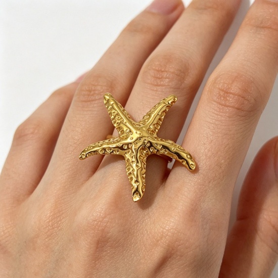 Immagine di Donne Regalo Animali Marini Aperto Regolabile Anello All'Ingrosso, 304 Acciaio Inossidabile, PVD Ecologica Gioielli Oceanici Elegante Fornitura di Gioielli, 1 Pz