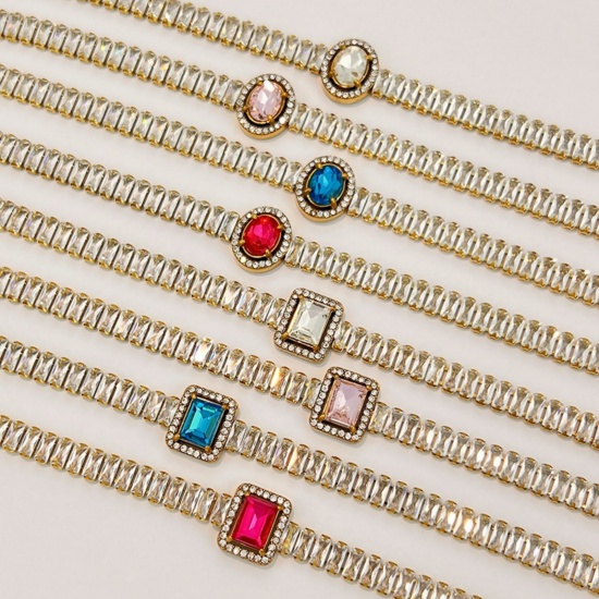 Picture of Wholesale Geometric Clear Cubic Zirconia 304 Stainless Steel Tennis Bracelet, 18K Gold Plated Eco-friendly PVD, Women's Elegant Stylish Gift Jewelry Supply, 16cm(6.3") + 6cm(2.4") long, 1 Piece