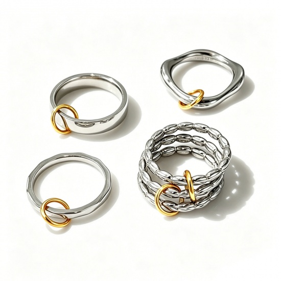 Imagen de Niños Regalo No Ajustable Anillos Al Por Mayor, Plata y Chapado en Oro de 18K 304 Acero Inoxidable, Respetuoso del Medio Ambiente Exquisito Elegante Suministro de Joyería, 1 Unidad