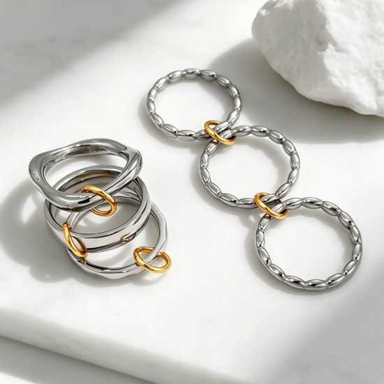 Imagen de Niños Regalo No Ajustable Anillos Al Por Mayor, Plata y Chapado en Oro de 18K 304 Acero Inoxidable, Respetuoso del Medio Ambiente Exquisito Elegante Suministro de Joyería, 1 Unidad