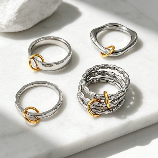 Imagen de Niños Regalo No Ajustable Anillos Al Por Mayor, Plata y Chapado en Oro de 18K 304 Acero Inoxidable, Respetuoso del Medio Ambiente Exquisito Elegante Suministro de Joyería, 1 Unidad
