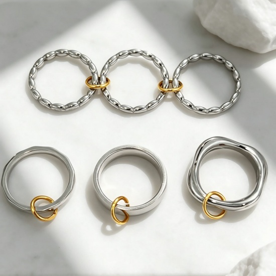 Imagen de Niños Regalo No Ajustable Anillos Al Por Mayor, Plata y Chapado en Oro de 18K 304 Acero Inoxidable, Respetuoso del Medio Ambiente Exquisito Elegante Suministro de Joyería, 1 Unidad