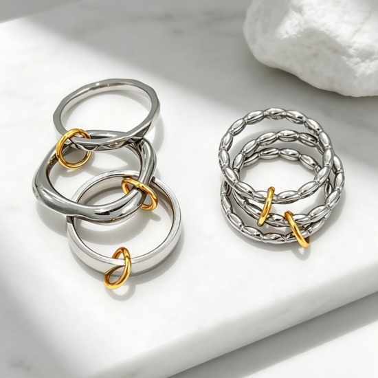 Imagen de Niños Regalo No Ajustable Anillos Al Por Mayor, Plata y Chapado en Oro de 18K 304 Acero Inoxidable, Respetuoso del Medio Ambiente Exquisito Elegante Suministro de Joyería, 1 Unidad
