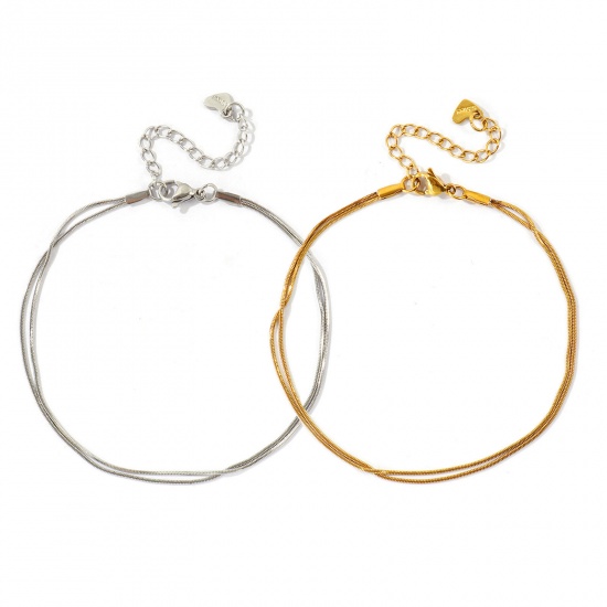 Imagen de 304 Acero Inoxidable Cadena Serpenteada Cuadrada Tobillera De Capas MúLtiples Al Por Mayor, Multicolor Respetuoso del Medio Ambiente, Mujeres Exquisito Elegante Regalo Suministro de Joyería, 22cm + 5cm longitud, 1 Unidad