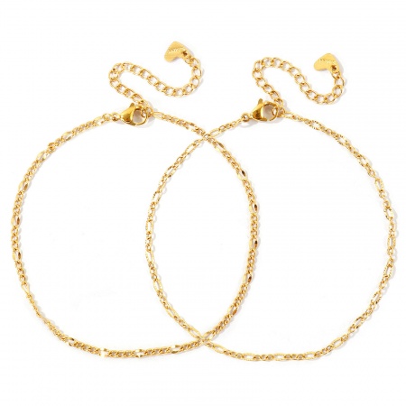 Imagen de 304 Acero Inoxidable Tobilleras Al Por Mayor, 18K Oro Real Chapado PVD Ecológico Impermeable Antioxidante Hipoalergénico, Mujeres Exquisito Elegante Regalo Suministro de Joyería, 22cm + 5cm longitud, 1 Unidad