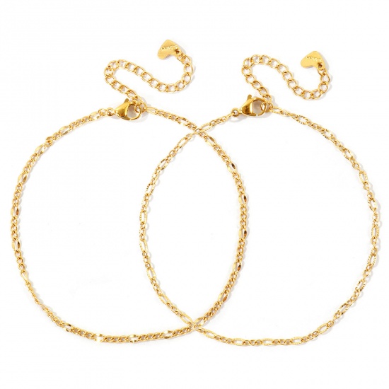Imagen de 304 Acero Inoxidable Tobilleras Al Por Mayor, 18K Oro Real Chapado PVD Ecológico Impermeable Antioxidante Hipoalergénico, Mujeres Exquisito Elegante Regalo Suministro de Joyería, 22cm + 5cm longitud, 1 Unidad