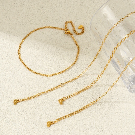 Imagen de 304 Acero Inoxidable Tobilleras Al Por Mayor, 18K Oro Real Chapado PVD Ecológico Impermeable Antioxidante Hipoalergénico, Mujeres Exquisito Elegante Regalo Suministro de Joyería, 22cm + 5cm longitud, 1 Unidad