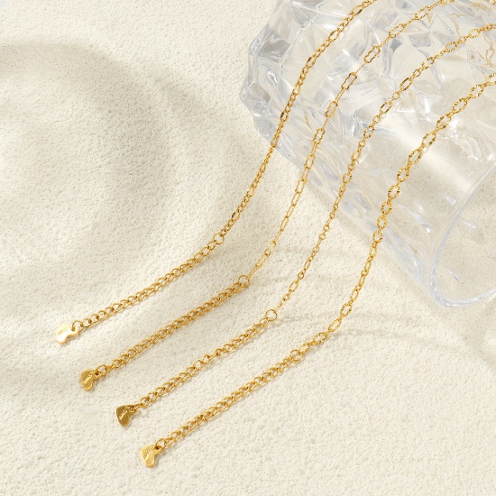 Imagen de 304 Acero Inoxidable Tobilleras Al Por Mayor, 18K Oro Real Chapado PVD Ecológico Impermeable Antioxidante Hipoalergénico, Mujeres Exquisito Elegante Regalo Suministro de Joyería, 22cm + 5cm longitud, 1 Unidad