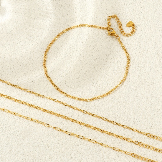 Imagen de 304 Acero Inoxidable Tobilleras Al Por Mayor, 18K Oro Real Chapado PVD Ecológico Impermeable Antioxidante Hipoalergénico, Mujeres Exquisito Elegante Regalo Suministro de Joyería, 22cm + 5cm longitud, 1 Unidad
