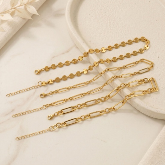 Picture of Wholesale Link Chain Necklace, 18K Real Gold Plated 304 Stainless Steel, Women's Eco-friendly PVD Waterproof Anti-Tarnish Hypoallergenic Exquisite Stylish Gift Jewelry For Retailer, 40cm(15.7") + 5cm(2") long