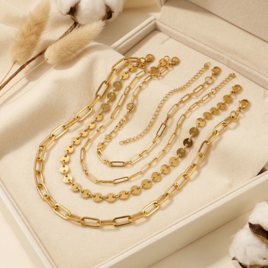 Picture of Wholesale Link Chain Necklace, 18K Real Gold Plated 304 Stainless Steel, Women's Eco-friendly PVD Waterproof Anti-Tarnish Hypoallergenic Exquisite Stylish Gift Jewelry For Retailer, 40cm(15.7") + 5cm(2") long