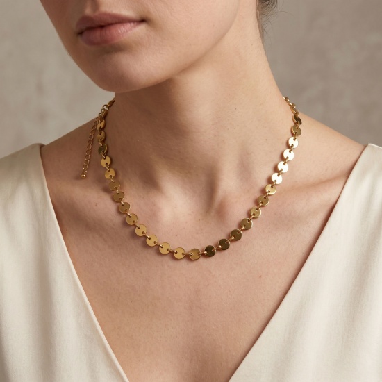 Picture of Wholesale Link Chain Necklace, 18K Real Gold Plated 304 Stainless Steel, Women's Eco-friendly PVD Waterproof Anti-Tarnish Hypoallergenic Exquisite Stylish Gift Jewelry For Retailer, 40cm(15.7") + 5cm(2") long