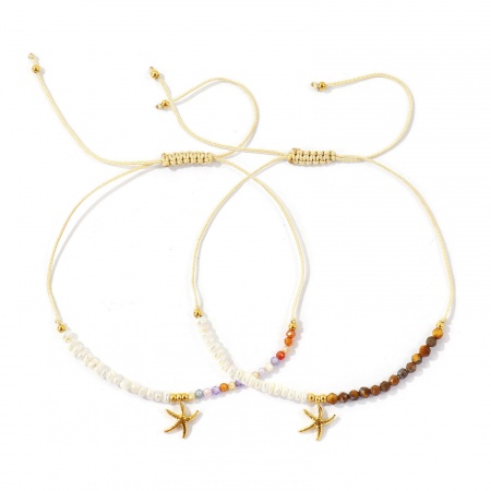 Imagen de Estrella de mar Ajustable 304 Acero Inoxidable & Gema Pulsera de Tobillo Trenzada Ajustable Al Por Mayor, Chapado en Oro de 18K PVD Ecológico, Mujeres Joyería del océano Elegante Regalo Suministro de Joyería, 25cm - 7cm longitud, 1 Unidad