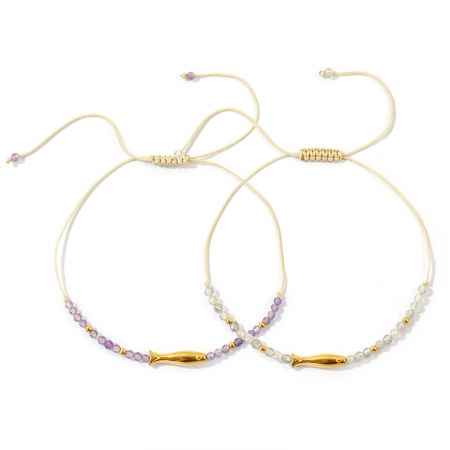Imagen de Pez Ajustable 304 Acero Inoxidable & Gema Pulsera de Tobillo Trenzada Ajustable Al Por Mayor, Chapado en Oro de 18K PVD Ecológico, Mujeres Joyería del océano Elegante Regalo Suministro de Joyería, 25cm - 7cm longitud, 1 Unidad
